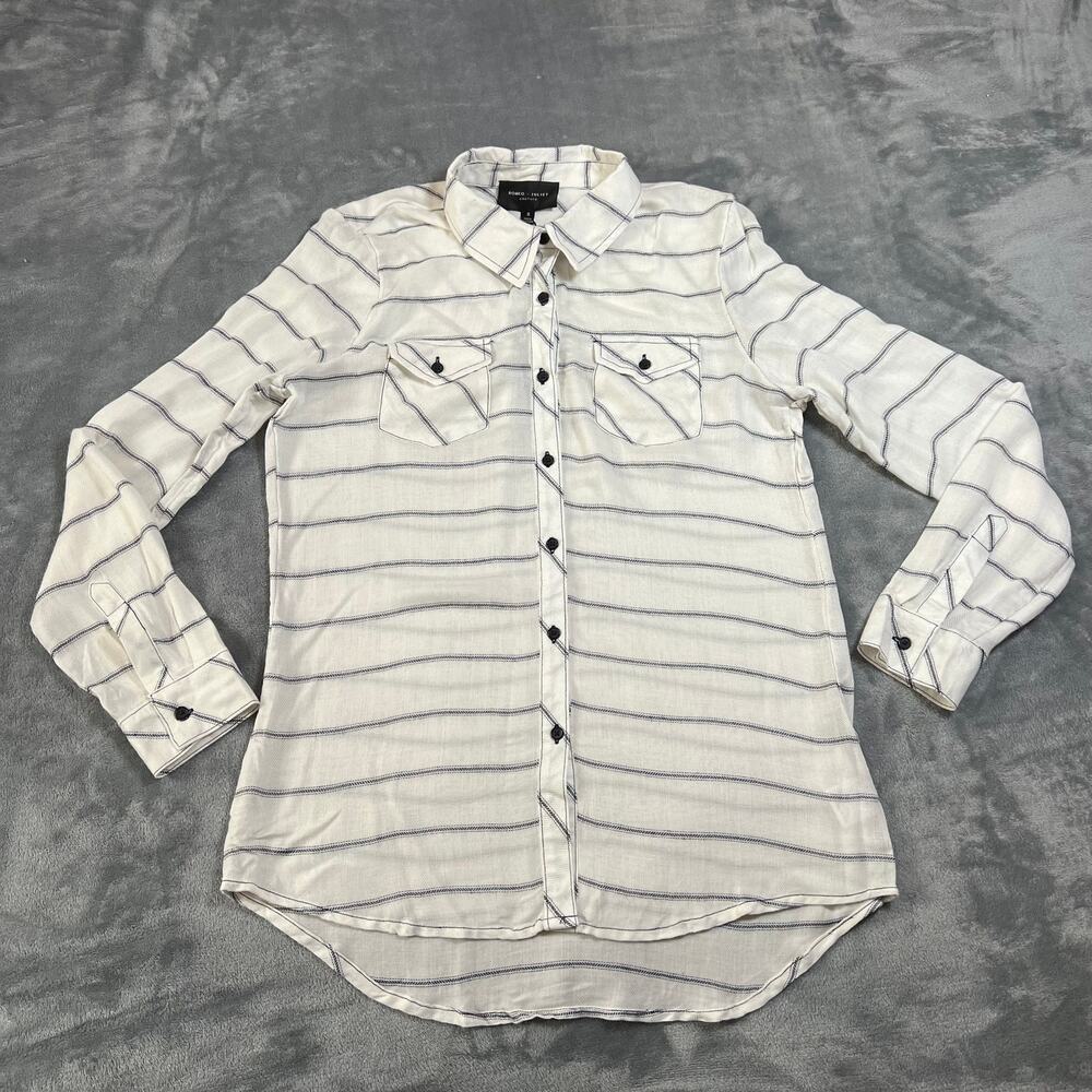 NEW Romeo & Juliet Couture Stripe Button Up Shirt Size S Casual Academia Classic